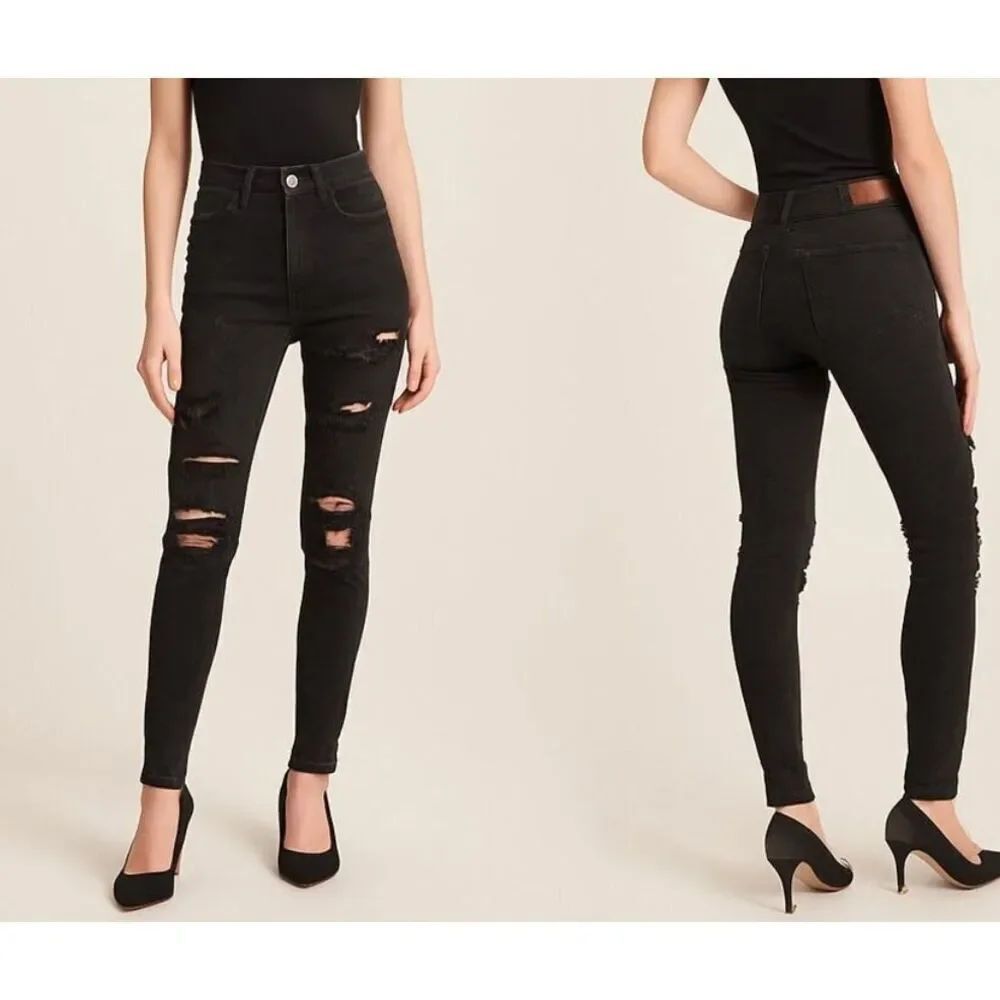 Hollister High Rise super skinny distressed black jeans 25x28”